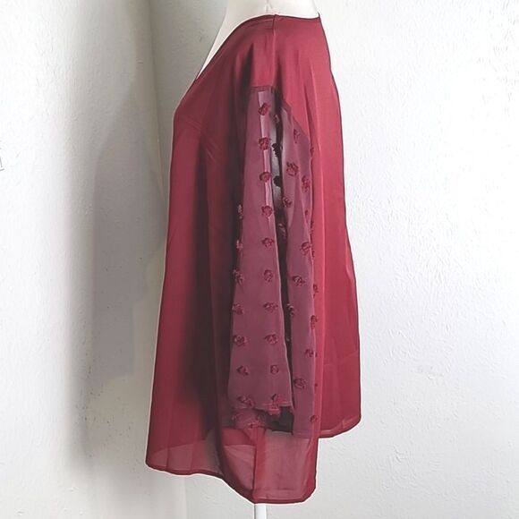 Shein Curve Burgundy & Maroon Mix Top, Fringe Polka-dot Bell Sleeves, Sz 3X,NWOT - Picture 5 of 8